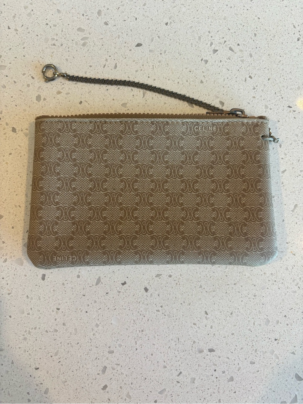 Celine Tan Monogram Canvas Wristlet with Chain Strap